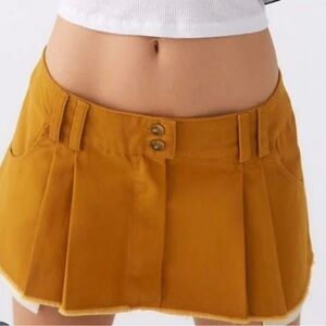 BDG Tan Pleated Mini Skirt Casual, mustard, small, Y2K